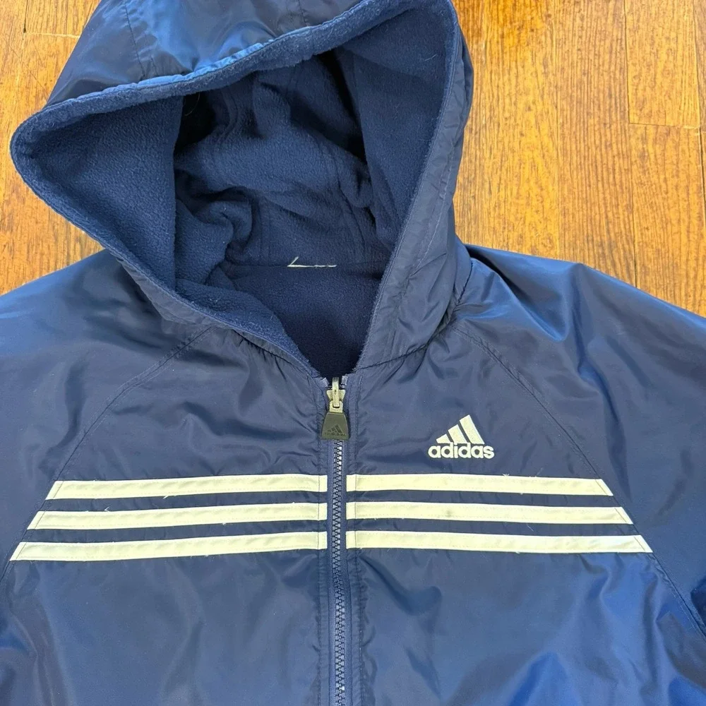 VINTAGE adidas Men's 90s Reversible Hooded Puffer Jacket Navy Blue Size S/M